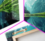 Reflections On The Lake - Framed Canvas Print - Panoramic Original Landscape Painting - Lake Painting - Mountain Painting - Minimalist Muted Art