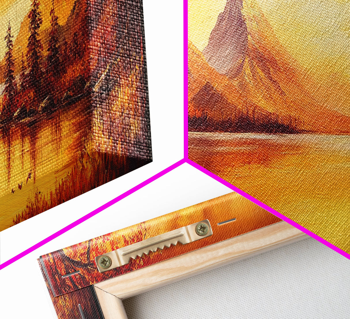 Golden Hour Over The Mountains, Sunset Landscape Painting Print, Wood Framed Artwork, Ultra Wide Panoramic Print