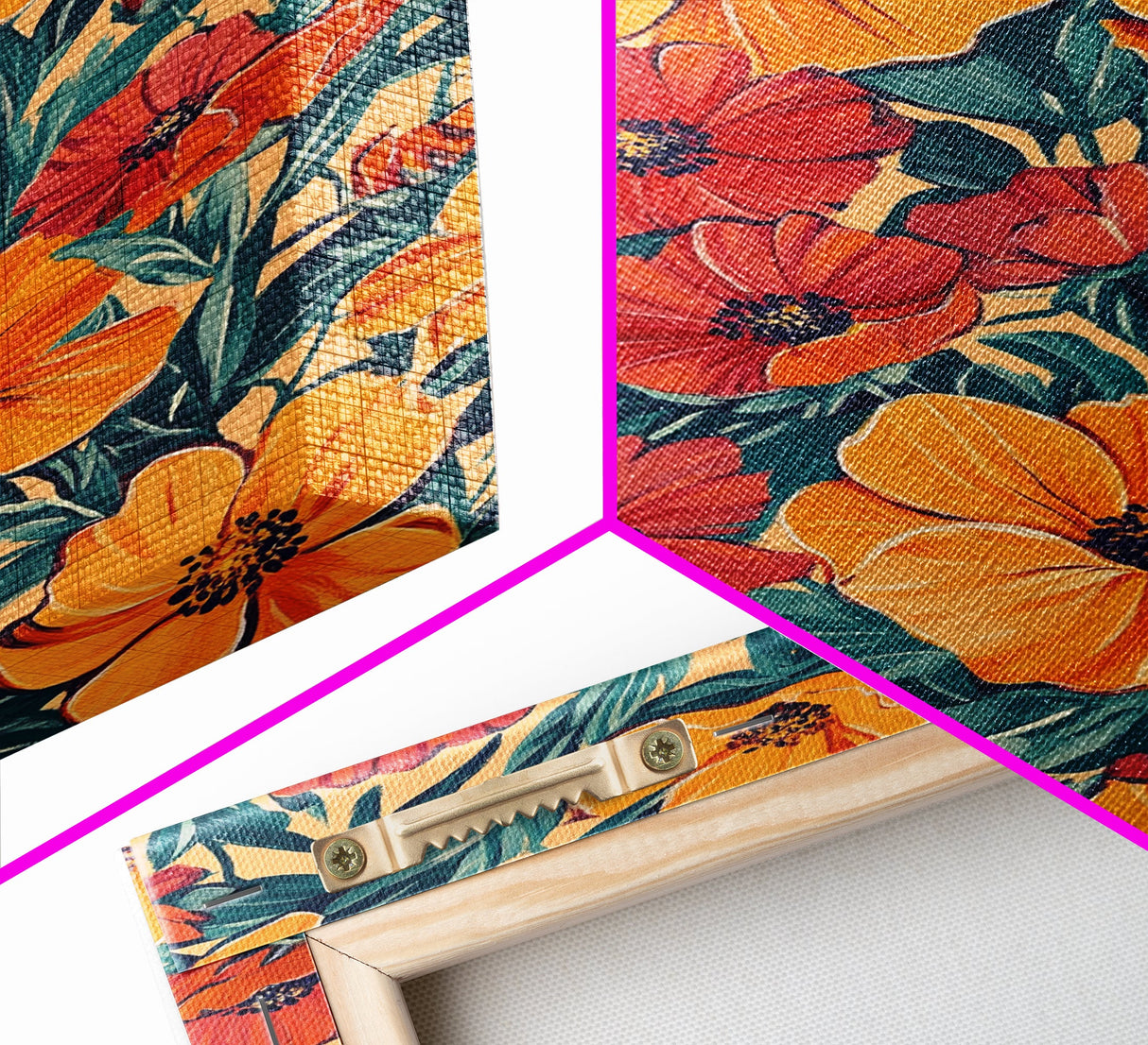 Orange and Red Flower Print, Canvas Print, Wood Frame Art, Large Wall Art, Abstract Botanical or Floral Wall Art, Custom Painting For Living Room