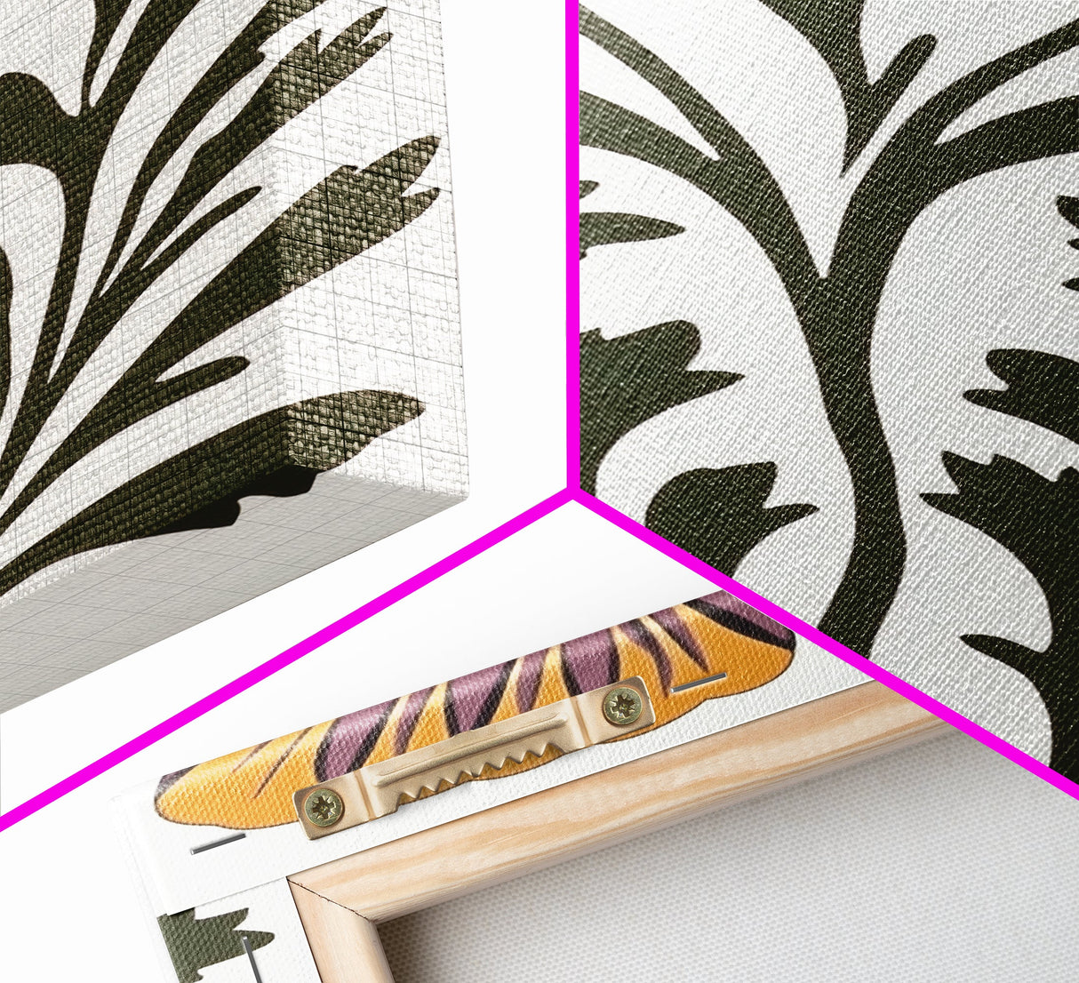 Abstract Botanical Wall Art, Framed Canvas Print, Purple Flowers on White Background
