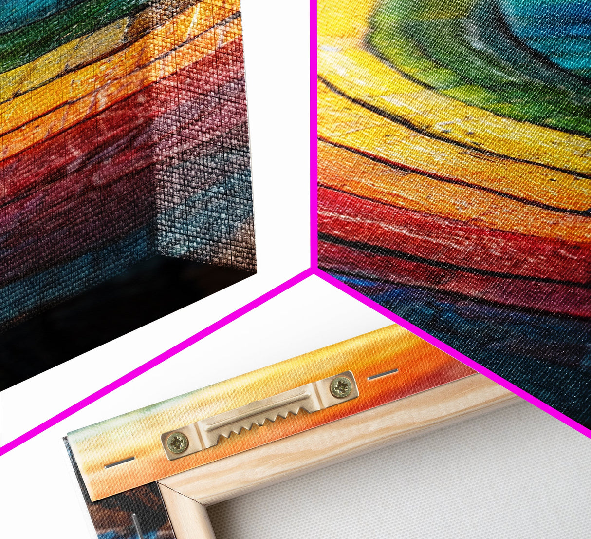 Rainbow Tree Rings, Retro Style Canvas Print, Colorful Rustic Wall Art For Living Room