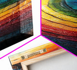 Rainbow Tree Rings, Retro Style Canvas Print, Colorful Rustic Wall Art For Living Room