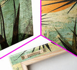 Abstract Palm Trees at Sunset, Framed Canvas Print, MCM Style Wall Art