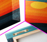 MCM - Mid Century Modern Framed Canvas Print of a Sunset, Gradient Painting Print, Vintage Landscape Art