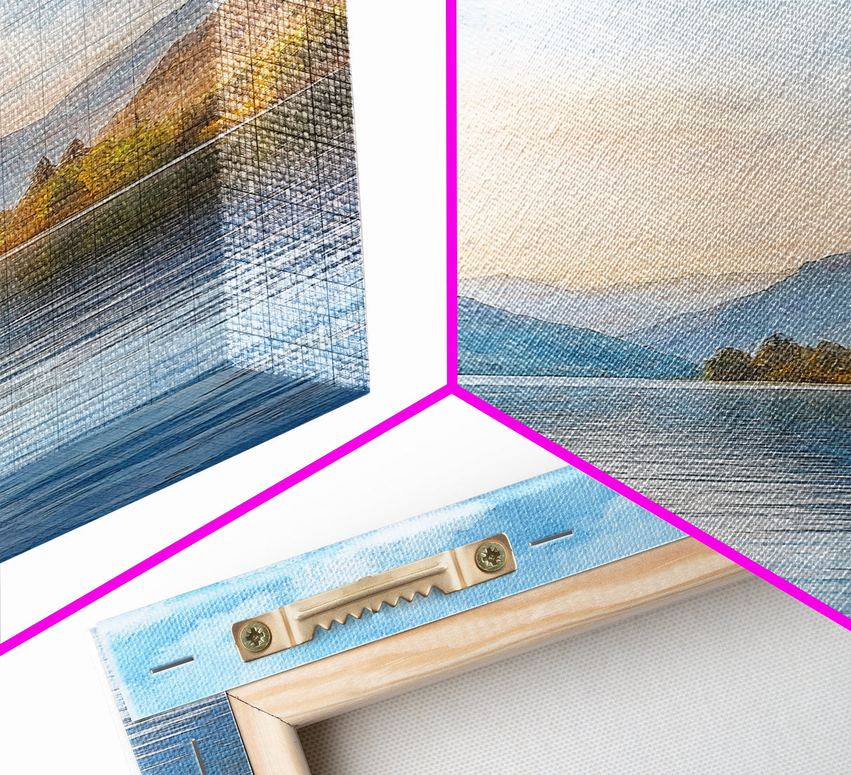 The Calm Lake Framed Canvas Print, PNW Wall Art, Modern Realism Home Decor, Watercolor Landscape Print