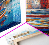 Gondolas at Sunset Framed Canvas Print - Boho Home Decor - Italy Painting - Italian Style Decor - Original Oil Painting Print