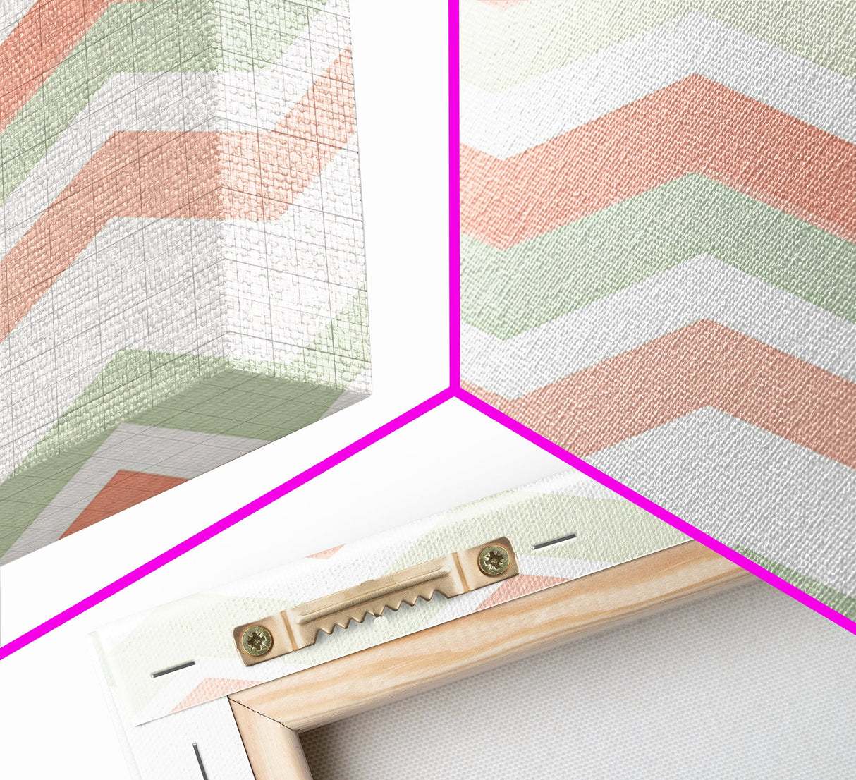 Pink and Mint Green Chevrons, MCM style Mid Century Modern Home Decor, Framed Canvas Print, Whimsical Wall Art