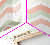 Pink and Mint Green Chevrons, MCM style Mid Century Modern Home Decor, Framed Canvas Print, Whimsical Wall Art