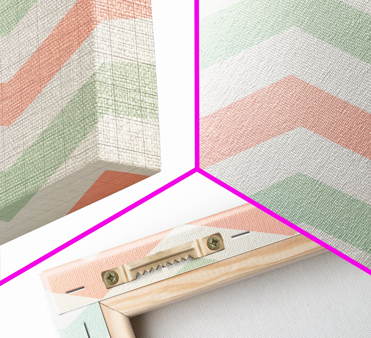 Mint Green and Pink Chevrons, MCM style Mid Century Modern Home Decor, Framed Canvas Print, Whimsical Wall Art