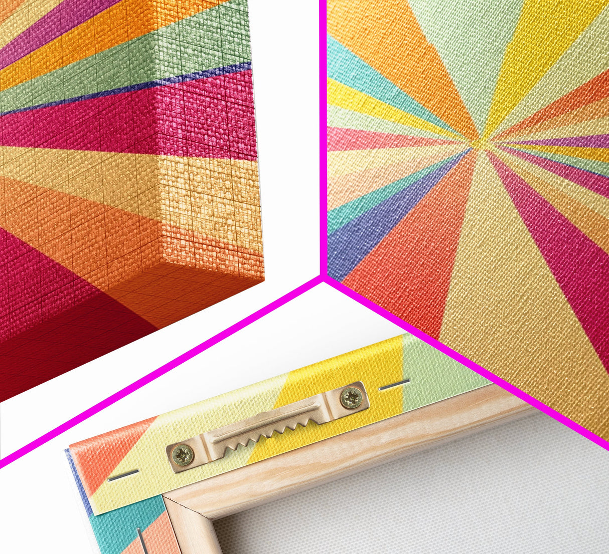 Carmine Pink, Sunglow Yellow, Mint Green and Deep Saffron Mid-Century Modern Abstract Wall Art, Canvas Print, Retro Boho Decor