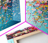 Beautiful Wild Flower Wall Art with Turquoise Background, Modern Farmhouse, Boho Style living room art, Minimalist Floral Print