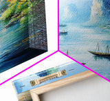 Vibrant Fantasy Art - Original Painting Framed Canvas Print - Sail Boats in The Bay - Nautical Themed Home Decor