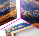 Sunset Over The Mountains Framed Canvas Print, Panoramic Art, Large Format Horizontal Panoramic Wall Art