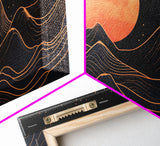 Art Deco Style Abstract Art, Orange Blood Moon Over Mountain Landscape, Retro Home Decor