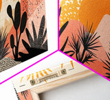 Abstract Southwest Style Wall Art Framed Canvas Print, Cactus and Desert Sunset