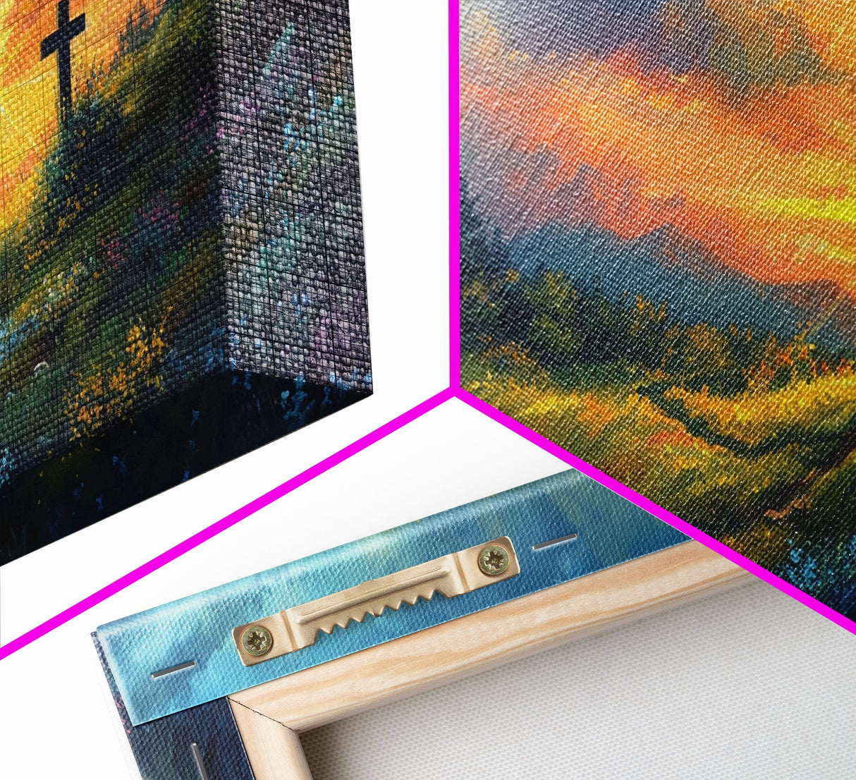 Painting Of a Cross in A Beautiful Landscape Christian Wall Art Framed Canvas Print