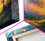 Painting Of a Cross in A Beautiful Landscape Christian Wall Art Framed Canvas Print