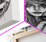 Charcoal Sketch Portrait Of a Witch Canvas Print, Dark Academia Wall Art, Moody Decor, Macabre Home Decor, Witchy Wall Art, Halloween Art