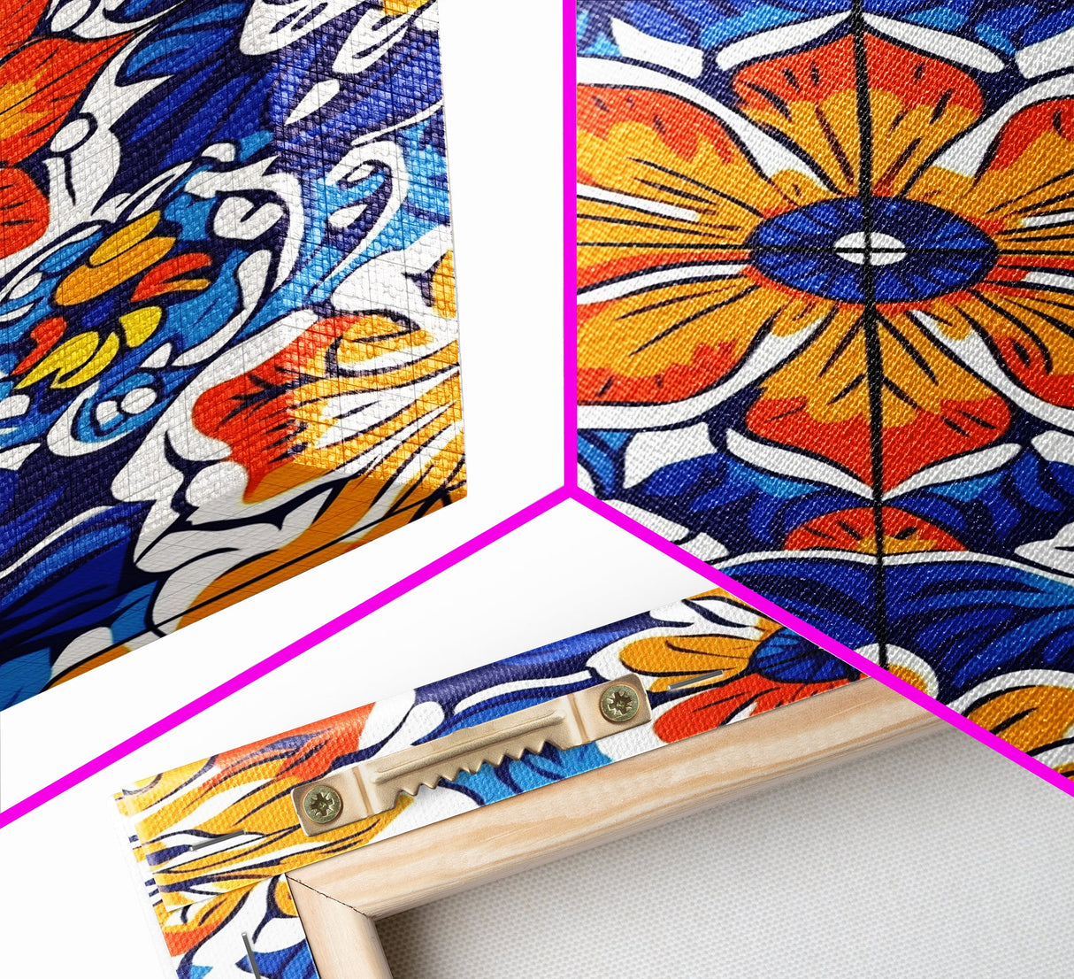 Textile Pattern Wall Art Framed Canvas Print, Home Decor, Mexican Tile Print, Mexicano Pueblo Wall Art