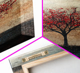 Wabi Sabi Wall Art Framed Canvas Print, Japanese Maple Tree Painting Print, Wabi Sabi Art, Japanese Inspired Wood Block Print Art