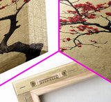 Japanese Maple Tree in Spring, Framed Canvas Print, Cherry Blossoms Painting, Wood Framed Living Room Art, Minimalist Decor