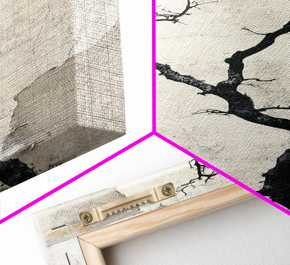 Double Exposure Wall Art - Tree or Cracks - Optical Illusion Wall Art Framed Canvas Print - Wabi Sabi Minimalist Home Decor Art