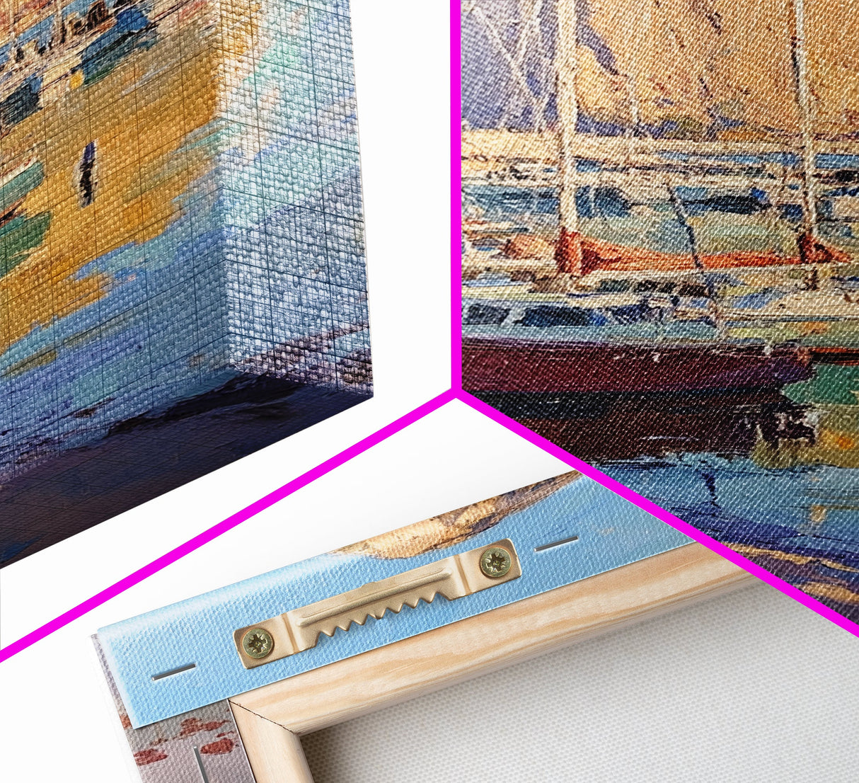 Italian Seaside Village Framed Canvas Print, Sailboat Painting, Italy Painting, Italy Decor, Vacation Gift Idea, Maine Oil Painting, Nautical Home Decor