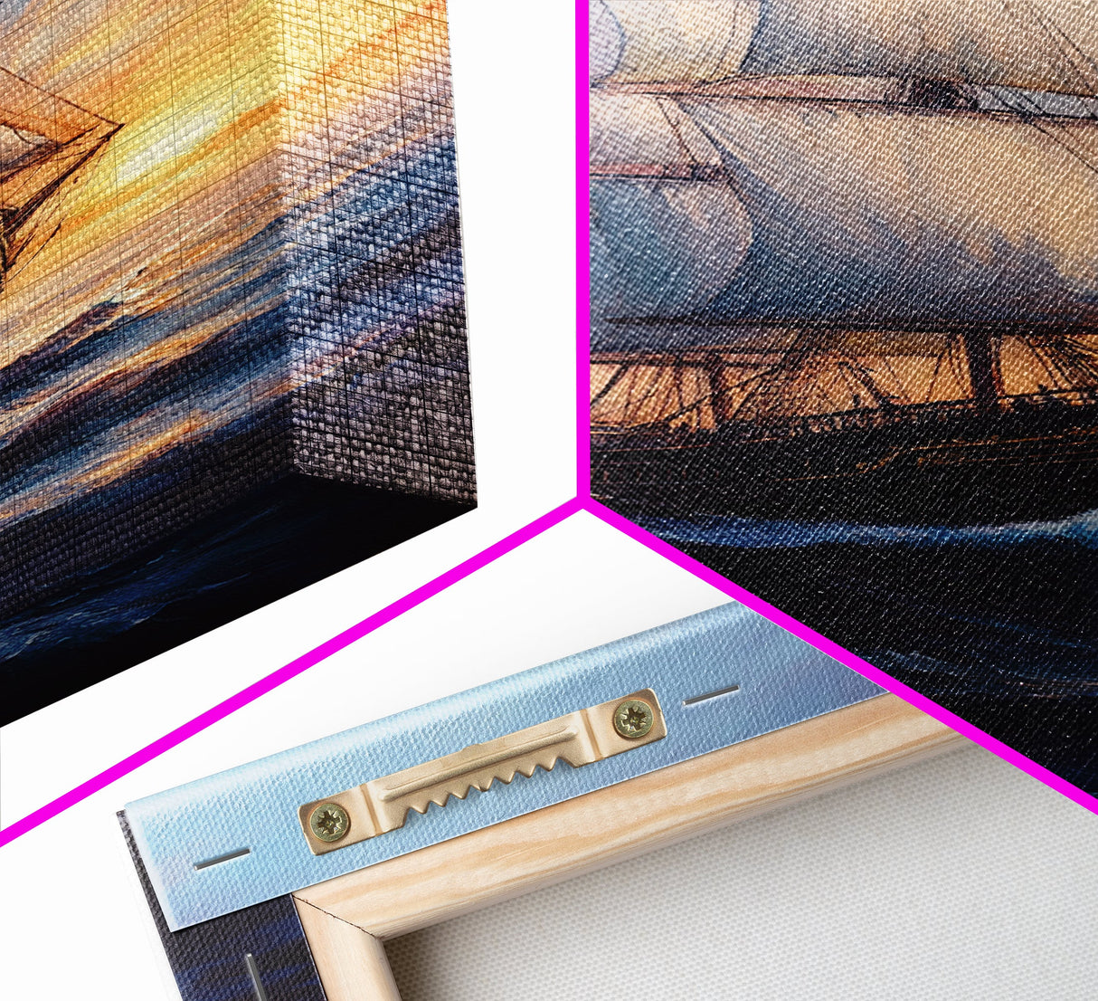 Pirateship at Dawn, Framed Canvas Print, Pirate Art