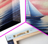 Vaporwave Sail Boat at Sunset, Framed Canvas Print, Retro Sail Boat Painting