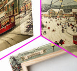 Vintage Christmas Trolley Painting Print, Framed Canvas Art, Christmas Village Wall Art