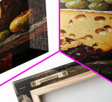 Vintage Still Life of Cheese Canvas Print, Retro Kitchen Wall Art, Cheese Painting, Dining Room Wall Art