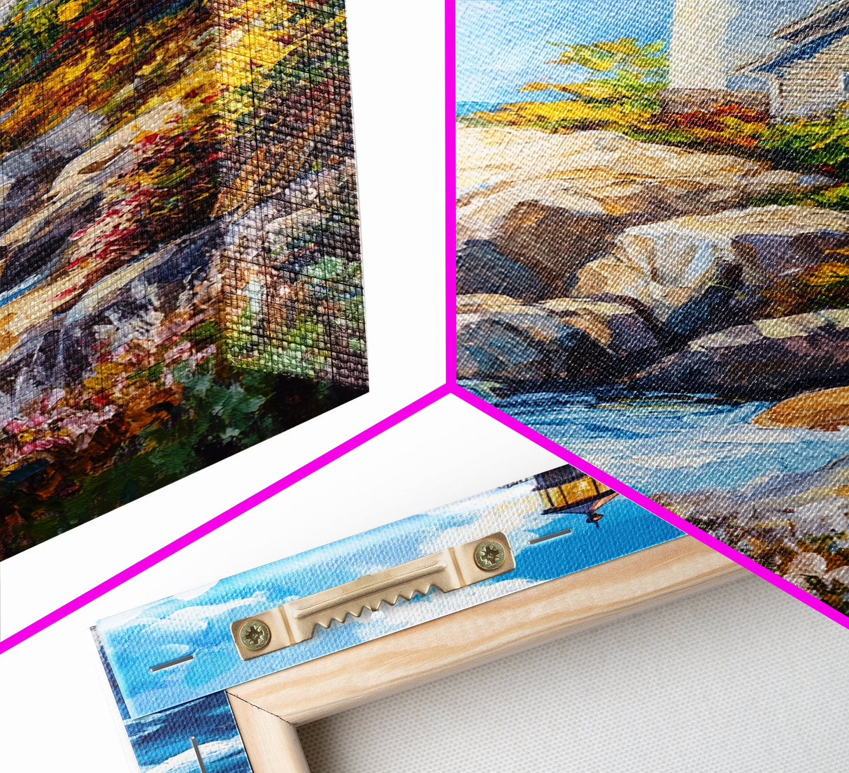Lighthouse in Maine Framed Canvas Print, Maine Oil Painting, Coastoal Home Decor, Nautical Wall Art, Light House Oil Painting