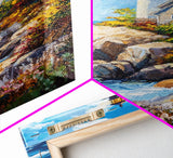 Lighthouse in Maine Framed Canvas Print, Maine Oil Painting, Coastoal Home Decor, Nautical Wall Art, Light House Oil Painting