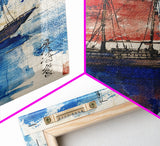 Japanese Sail Boat Watercolor Painting Print, Wood Framed Canvas Print, Wabi Sabi Nautical Wall Art, Lake House Art