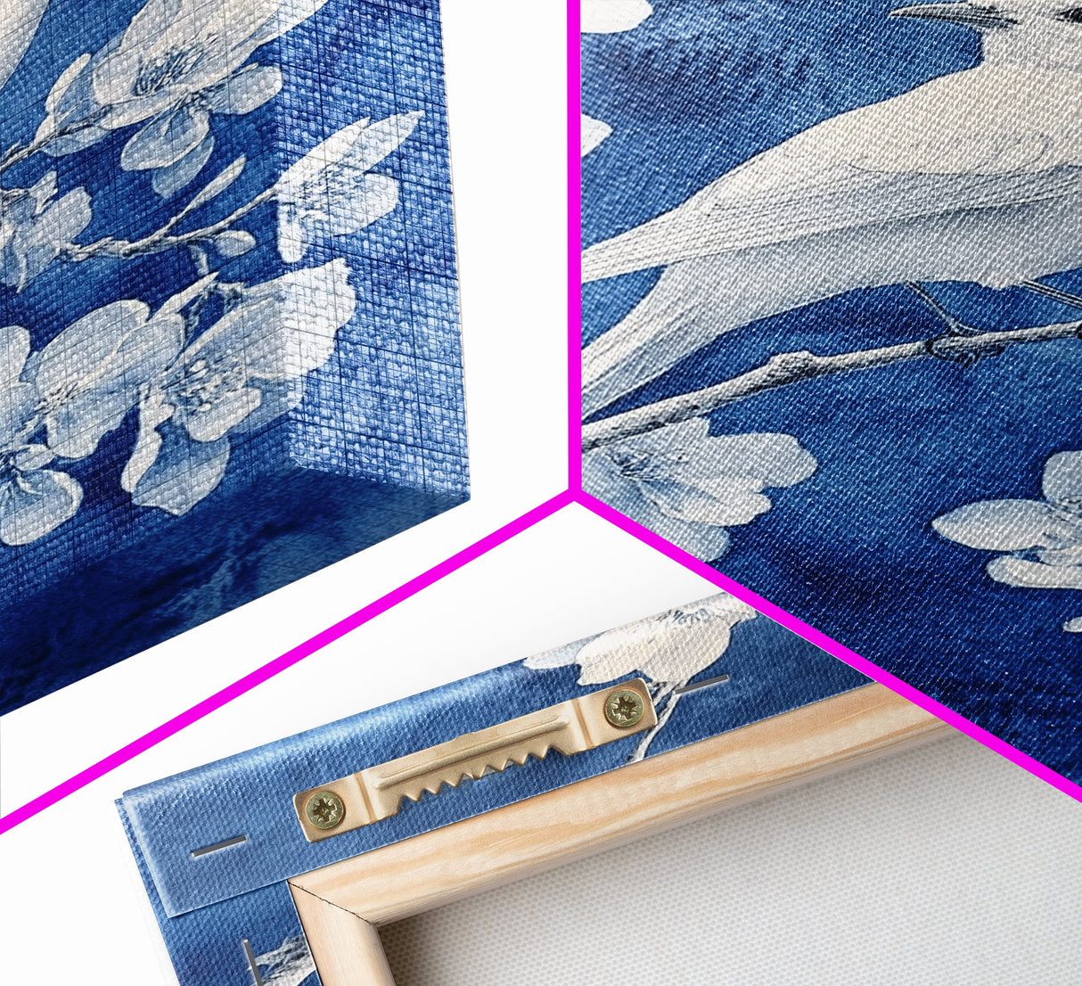 Blue Botanial Wall Art Chinoiserie Wall Art, White Bird, Blue Chinoiserie Home Decor, Botanical Print, Bird Painting, Framed Canvas Print