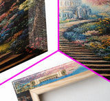 The Steps To The Sky, Framed Canvas Print, Cute Fantasy  Decor, Preppy Wall Art, Gift For Her, Dorm Wall Art, Landscape Painting
