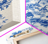 Blue Floral Print, Chinoiserie Wall Art, Framed Canvas, Canvas Art Home Decor, Chinoiserie Style Painting
