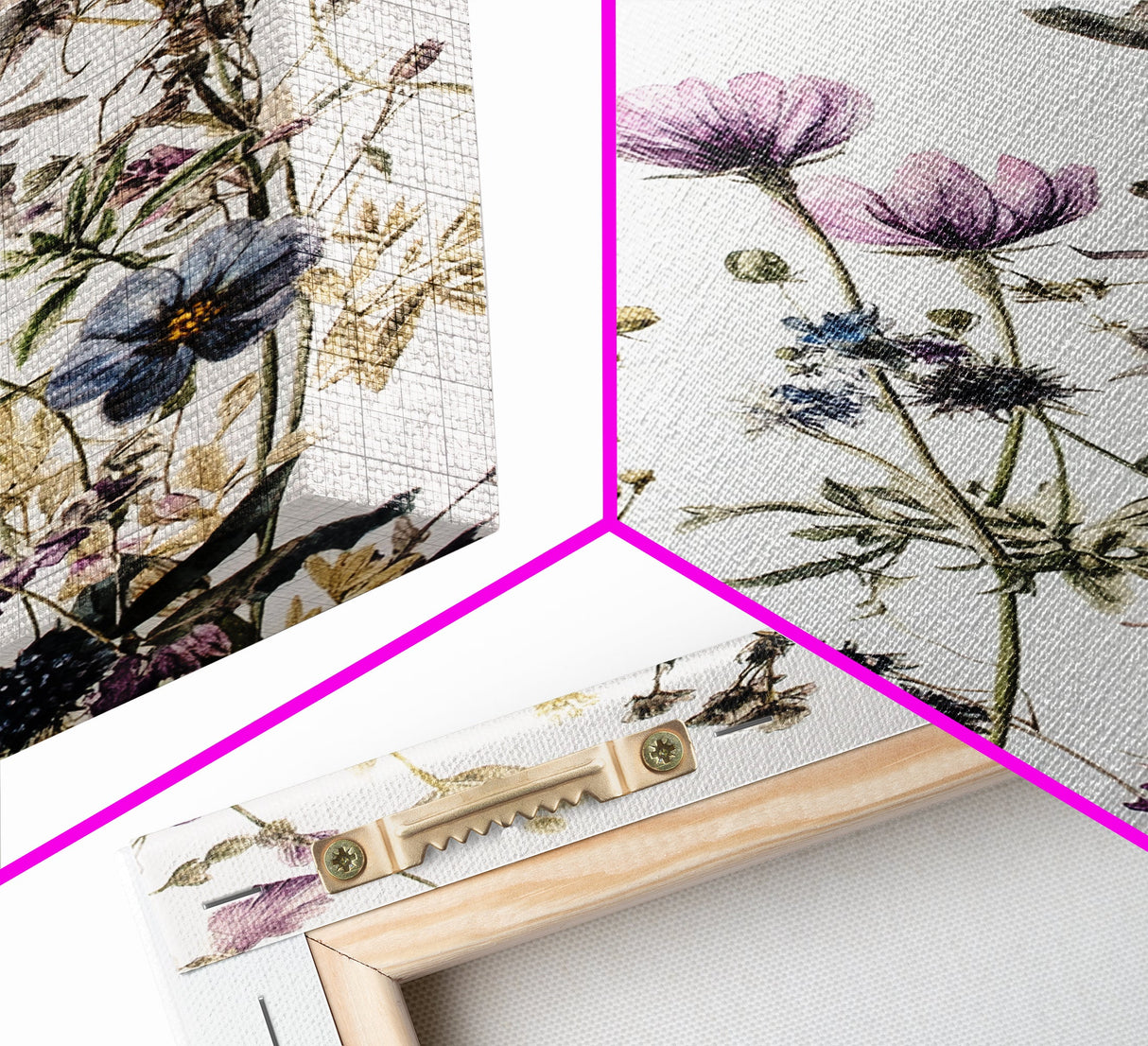 Retro Floral Decor Framed Canvas Print Modern Farmhouse Minimalist Wildflowers Painting Botanical Wall Art