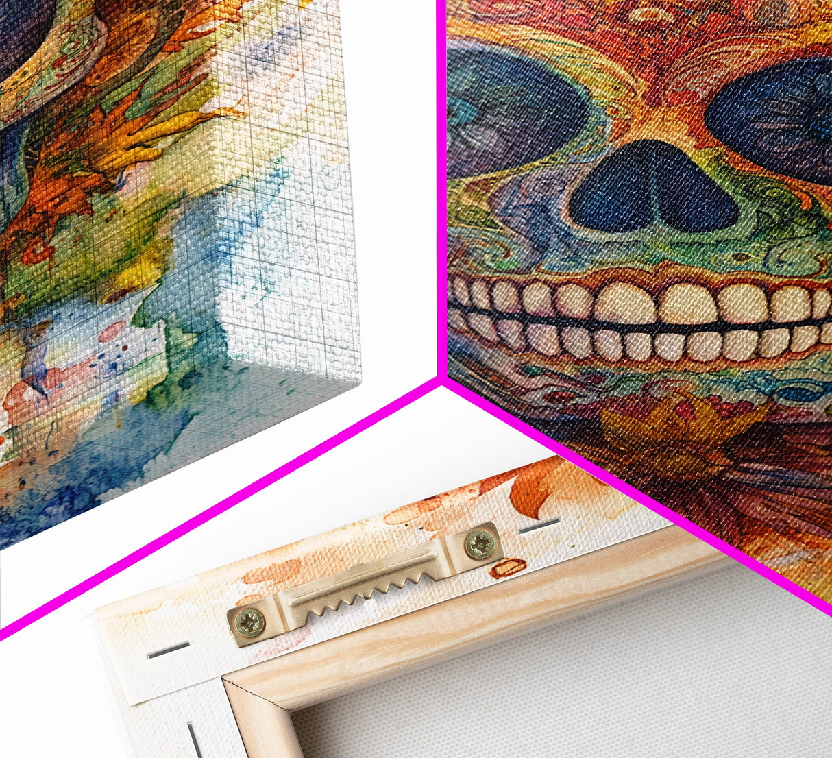 Sugar Skull Painting Print, Framed Canvas, Chicano Decor, Mexicano Wall Art, Day of The Dead / Dia de los Muertos, Mexicano Home Decor