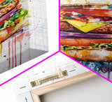 Cute Hamburger Painting Print, Kitchen Decor, Food Review Kitchen Art, Hamburger Wall Art, Kitchen Wall Art, Art For Kitchen
