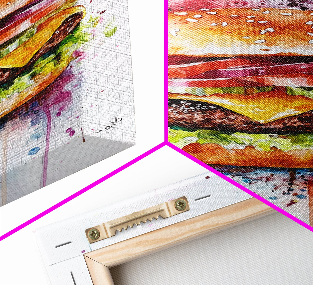Hamburger Oil Painting Canvas Print Kitchen Wall Art Food Decor, Dining Room Burger Wall Decor, Restaurant Decor, Food Review Kitchen Art