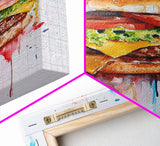Hamburger Painting Print, Kitchen Decor, Restaurant Decor, Dining Room Art, Restaurant Wall Art, Diner Wall Art, Restaurant Owner Gift Idea