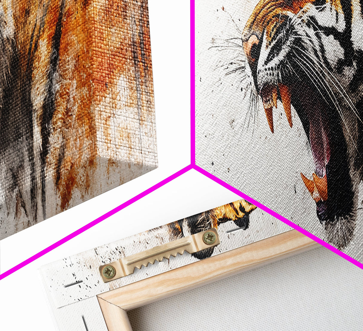 Panoramic Tiger Roar, Statement Piece Wall Art, Framed Canvas Print, Tiger Art, Tiger Painting, Tiger Print, Gift Idea for Him, Man cave art
