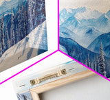 Winter Forest Landscape Painting Print, Horizontal Wall Art, Pine Tree Forest Covered in Snow, Mountain Painting, Mountain Landscape Art