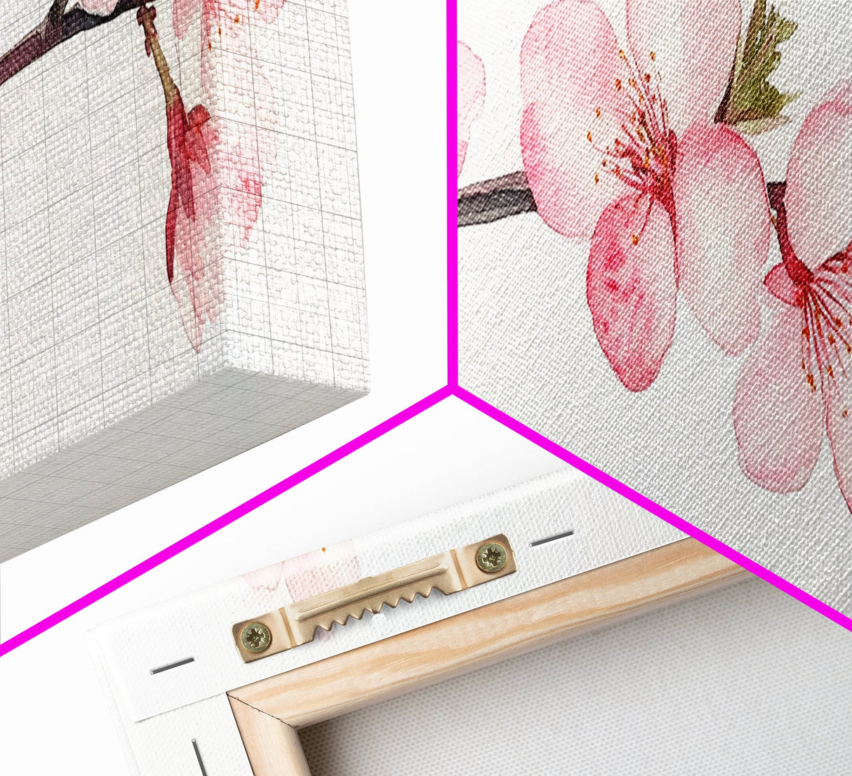 Panoramic Cherry Blossoms Painting Print - Oil Painting Canvas Print of Cherry Blossoms - Elegant Japanese Cherry Blossoms Painting
