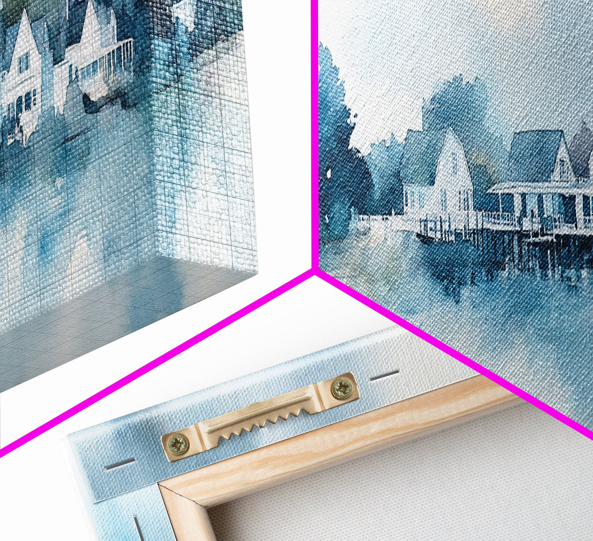 Horizontal Painting Print of Nantucket, Framed Canvas, Nautical Decor, Seascape landscape painting, Panoramic Nantucket Wall Art