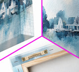 Horizontal Painting Print of Nantucket, Framed Canvas, Nautical Decor, Seascape landscape painting, Panoramic Nantucket Wall Art