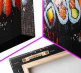 Retro Sushi Painting Print, Canvas Art, Kitchen Decor, Dining Room Decor, Eclectic Home Decor, Food Lover Gift, Japanese Style Decor