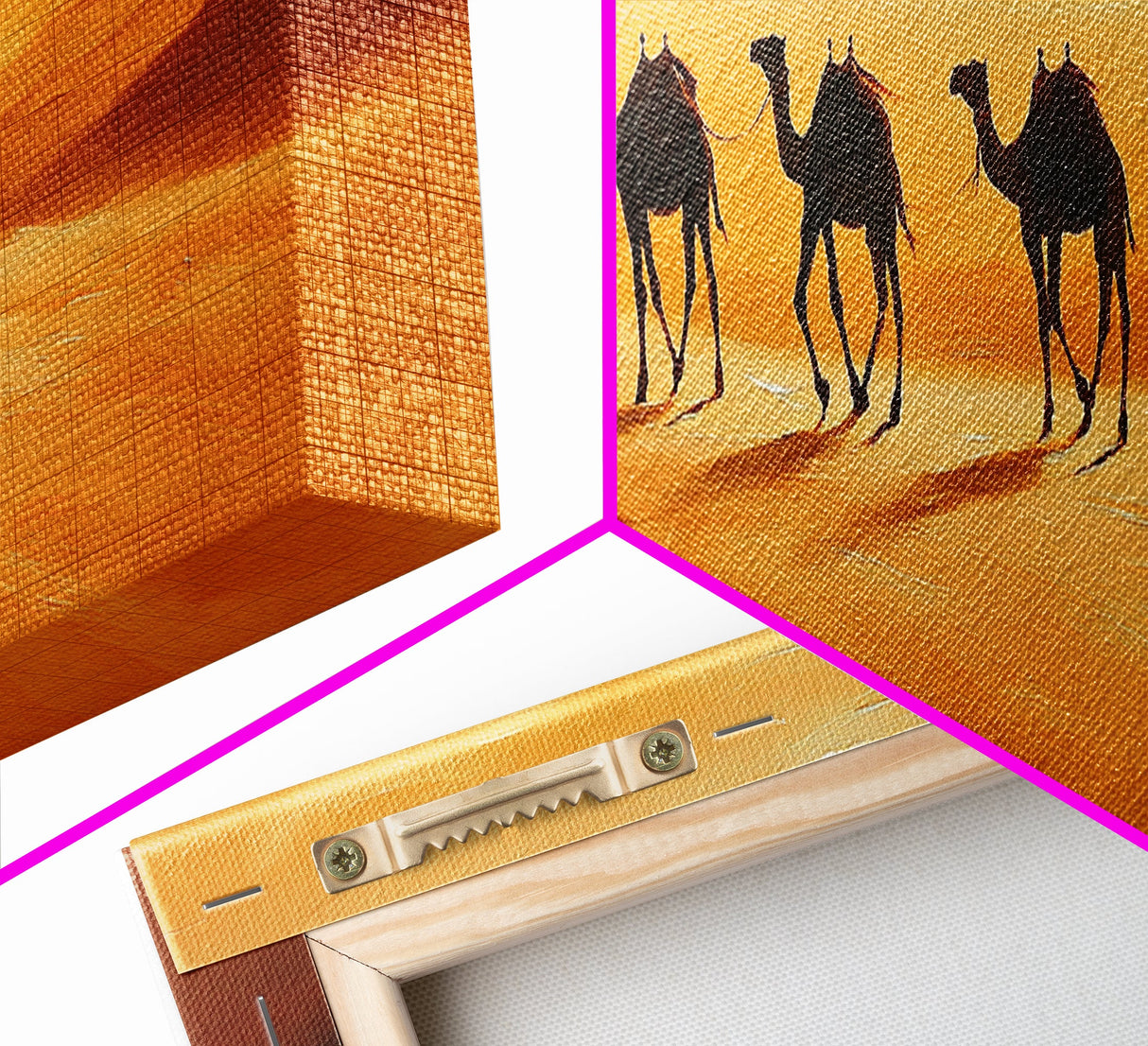 Camels in the desert Framed Canvas Print, Desert Painting, Desert Wall Art, Southwestern Decor, Minimalist Decor, Orange Hues Art