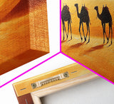 Camels in the desert Framed Canvas Print, Desert Painting, Desert Wall Art, Southwestern Decor, Minimalist Decor, Orange Hues Art